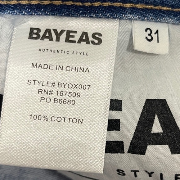 BAYEAS Frayed Hems Drop Crotch Barrel Jeans 31 Distressed Wide Leg Blue Denim - Picture 5 of 10